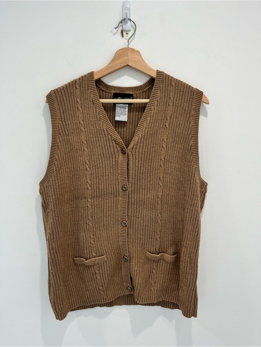 SAG HARBOR Vintage Brown Tan Cable-Knit Button Front Sweater Vest